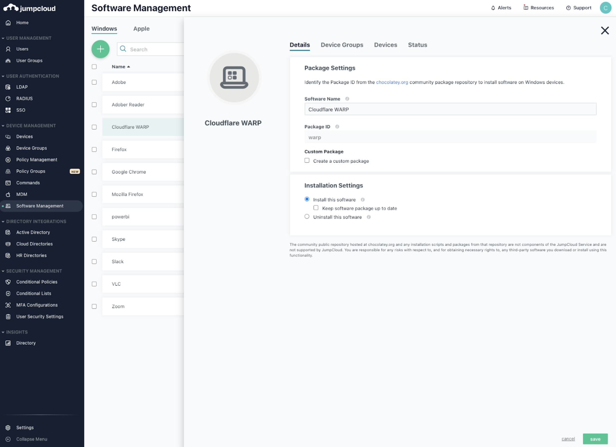 JumpCloud Software Management for Windows