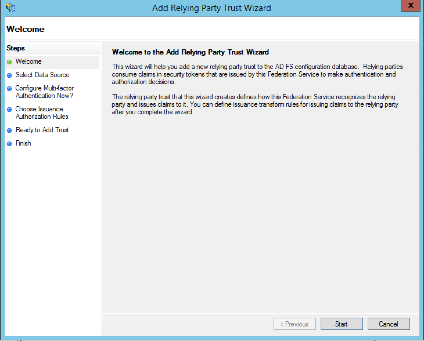 Add Relying Party Trust Wizard