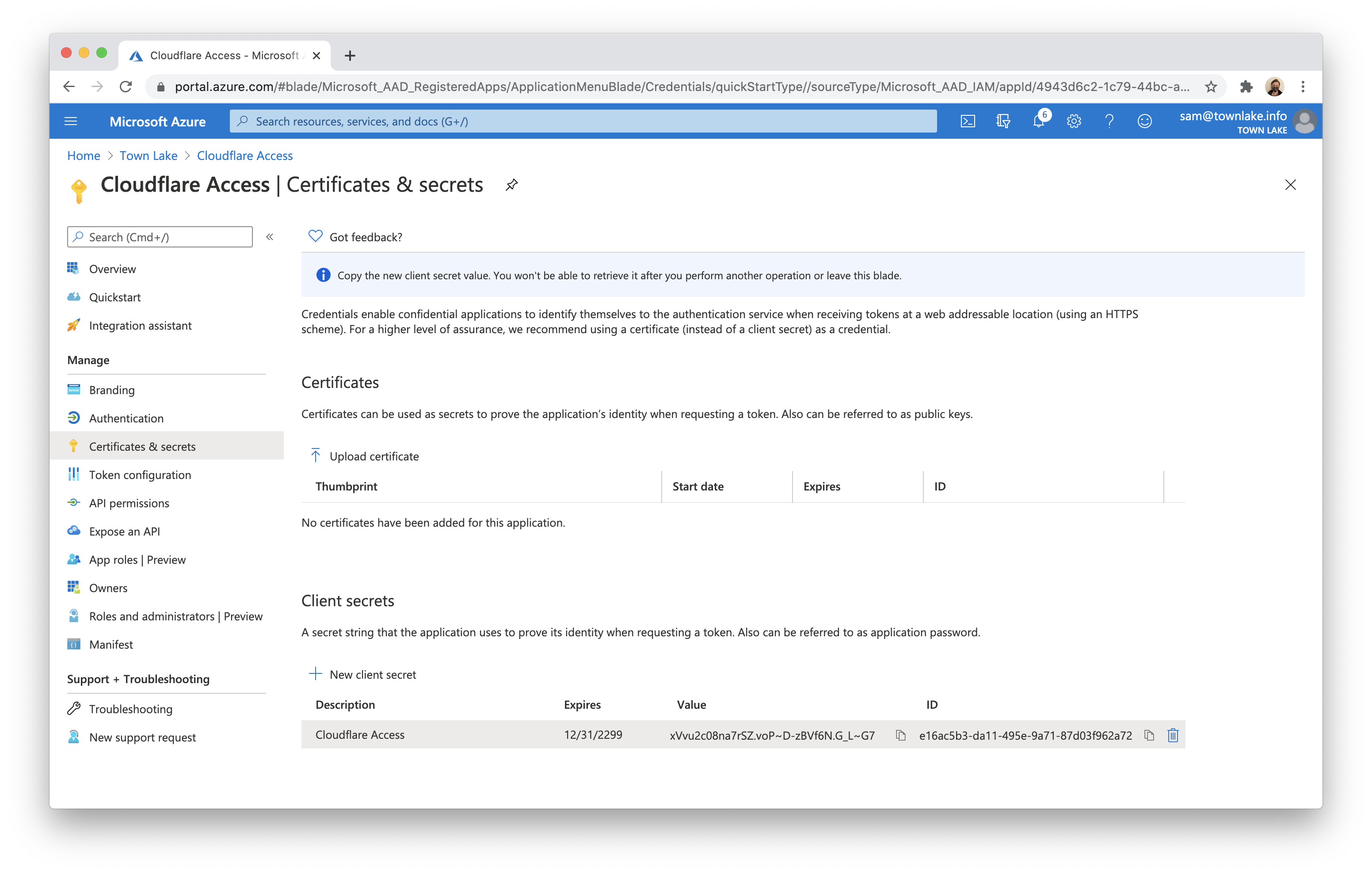 Azure AD Certs and Secrets