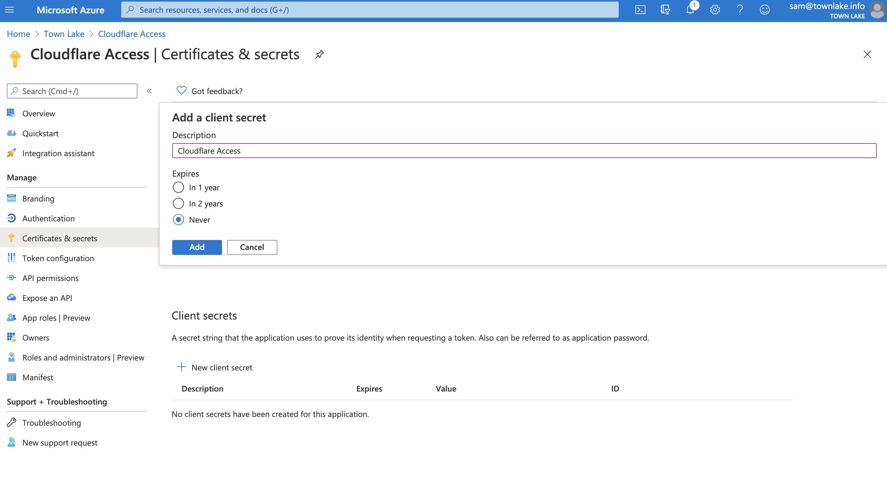 Azure AD Certs and Secrets