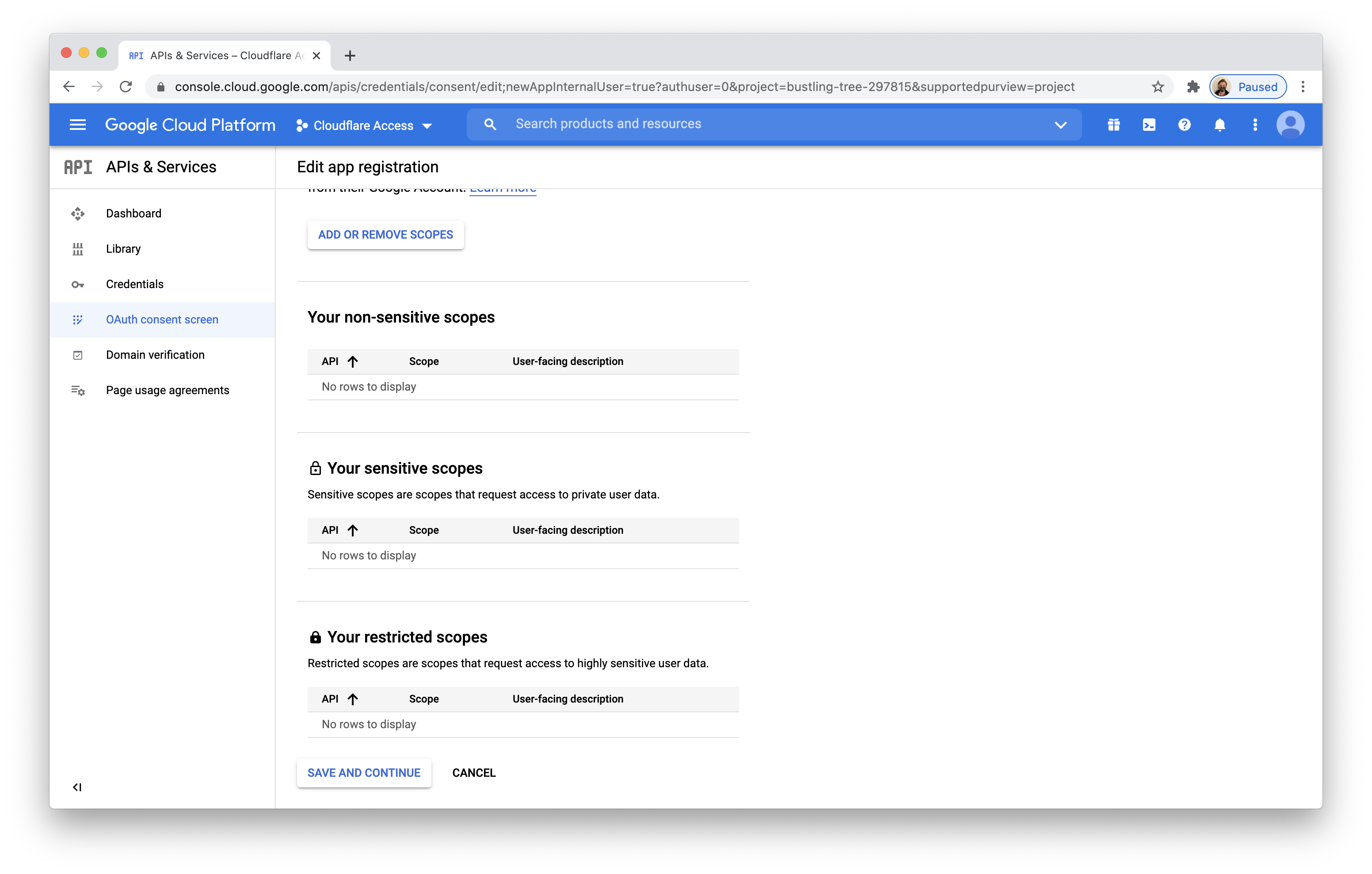 Consent Screen Scope