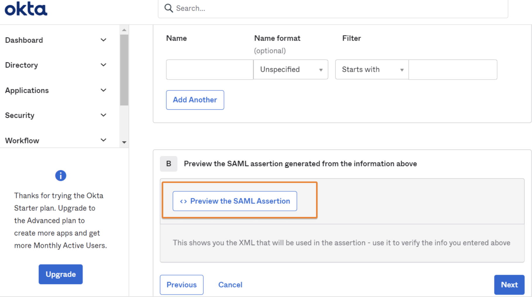 SAML dialog