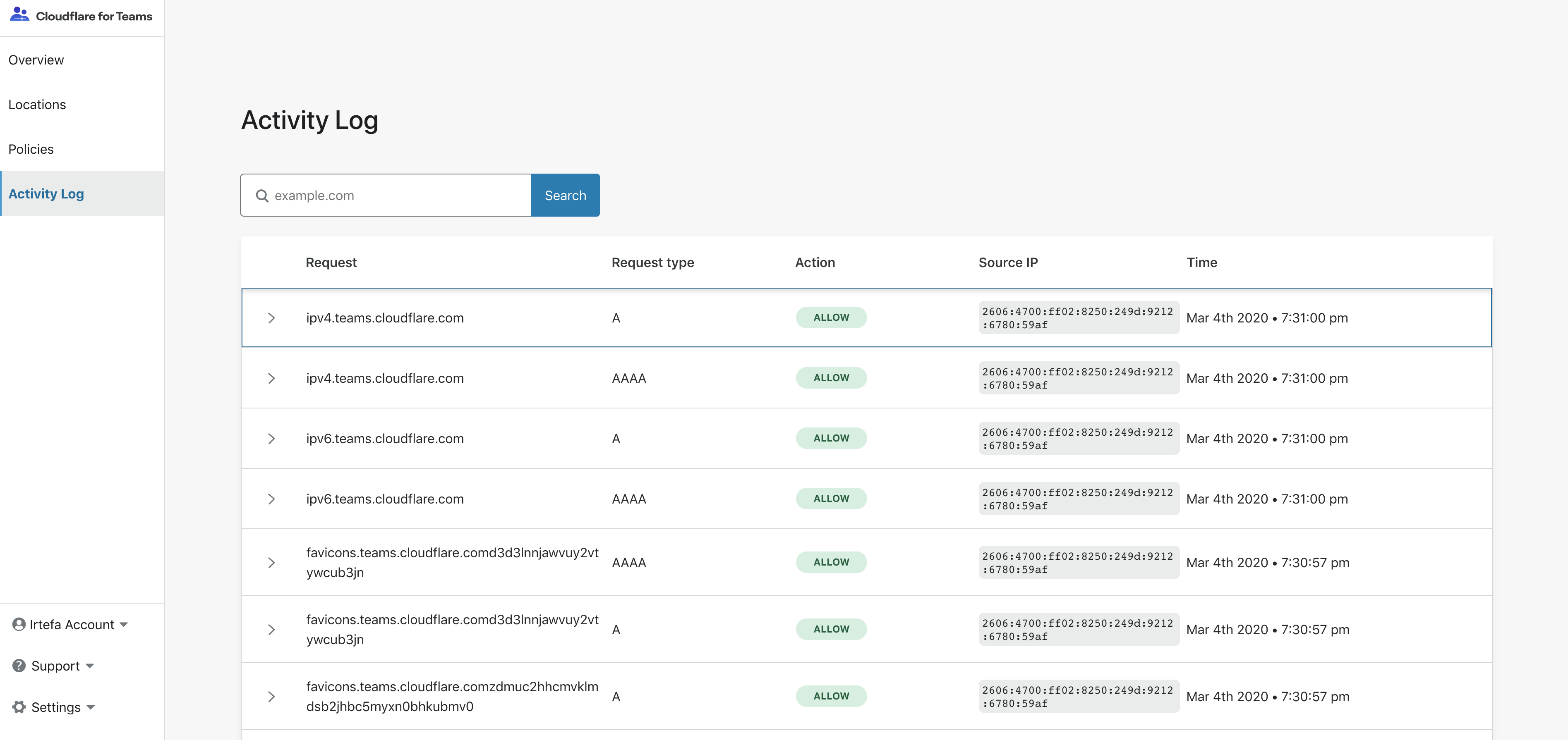 Gateway activity log expanded