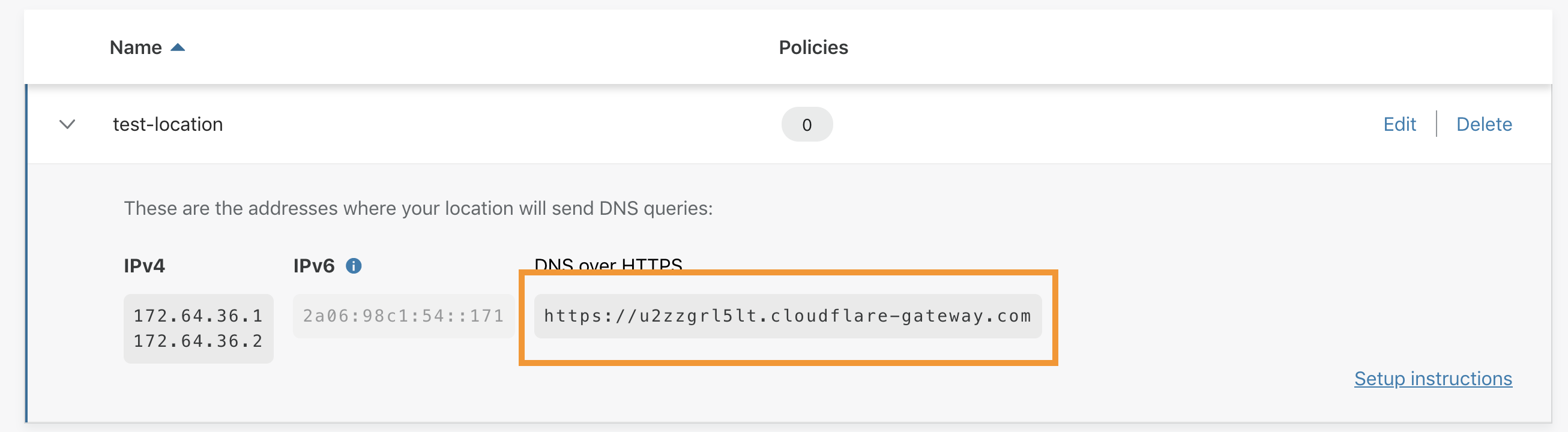 DNS over HTTPS hostname