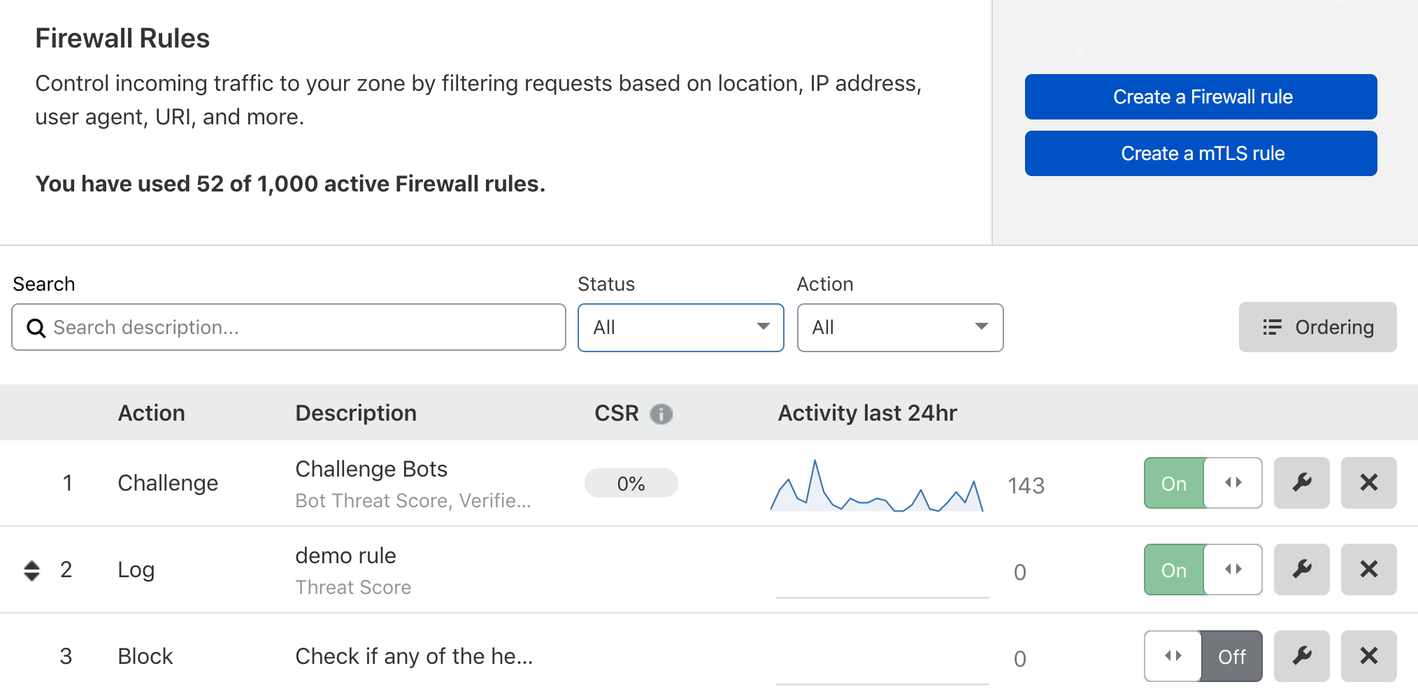 Firewall rules tab