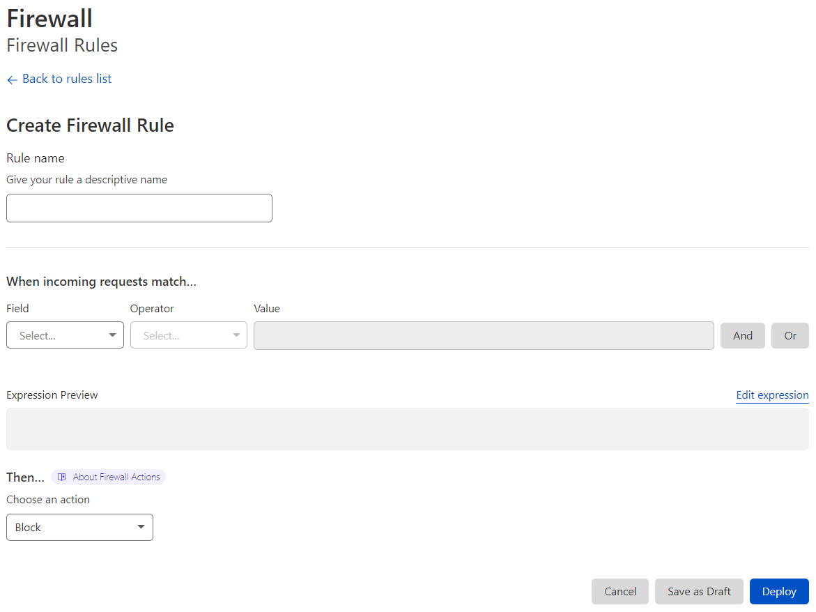 Create firewall rule page