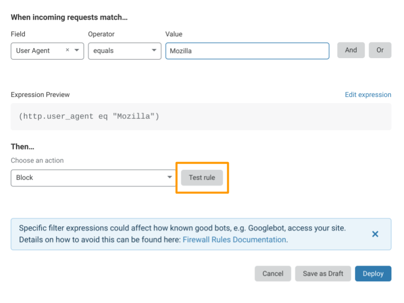 Expression Builder Test Rule button