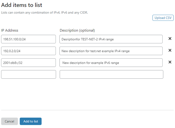 CSV items shown in Add items page