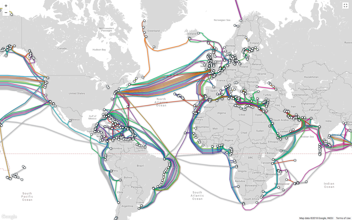 The undersea cables that are the backbone of the Internet span the entire world.