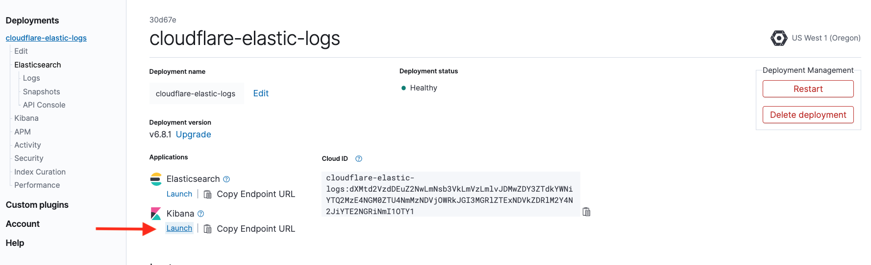 Elastic Cloud console