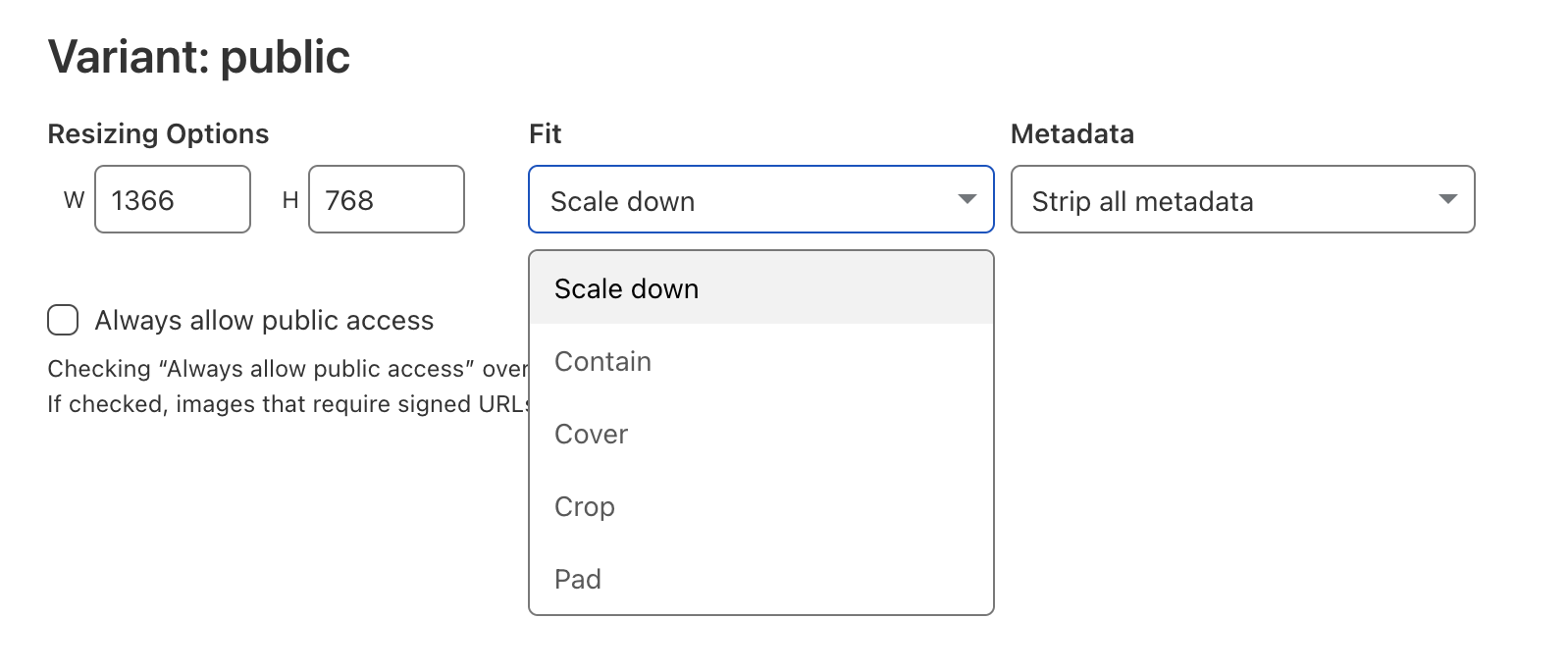 Configure variants in Cloudflare Images