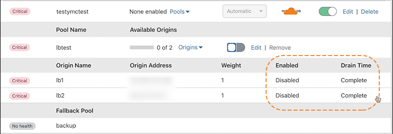 Manage Load Balancer table with draining complete