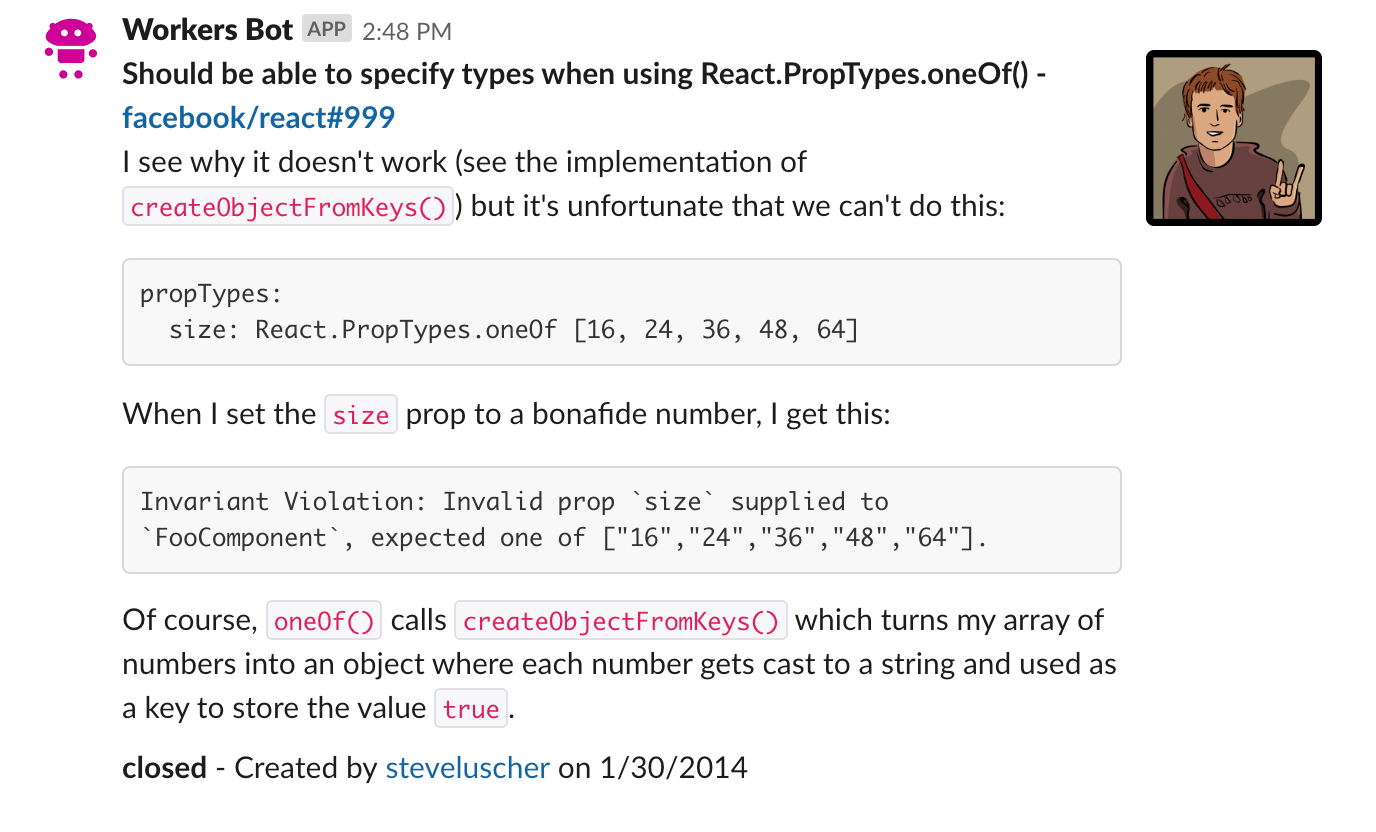 Example Slack Message with GitHub Issue